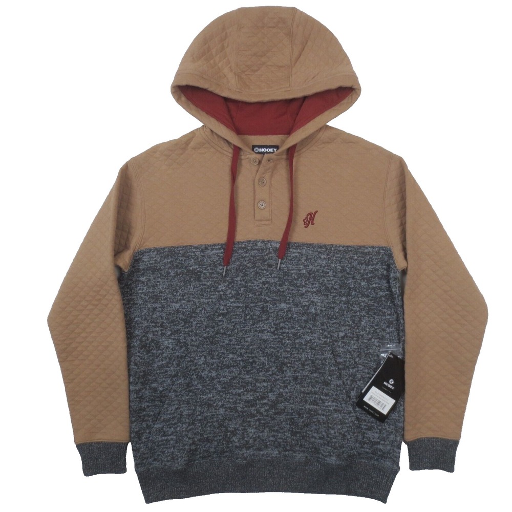 NEW Hooey Jimmy Hoody Mens S Tan Asphalt Quilted Pullover Sweatshirt HH1194TNCH‎